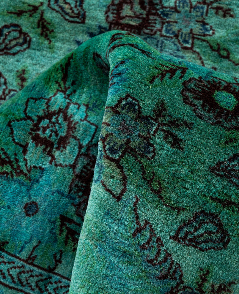 Overdyed One-of-a-Kind Hand-Knotted Area Rug Green, 2' 8" x 12' 1"