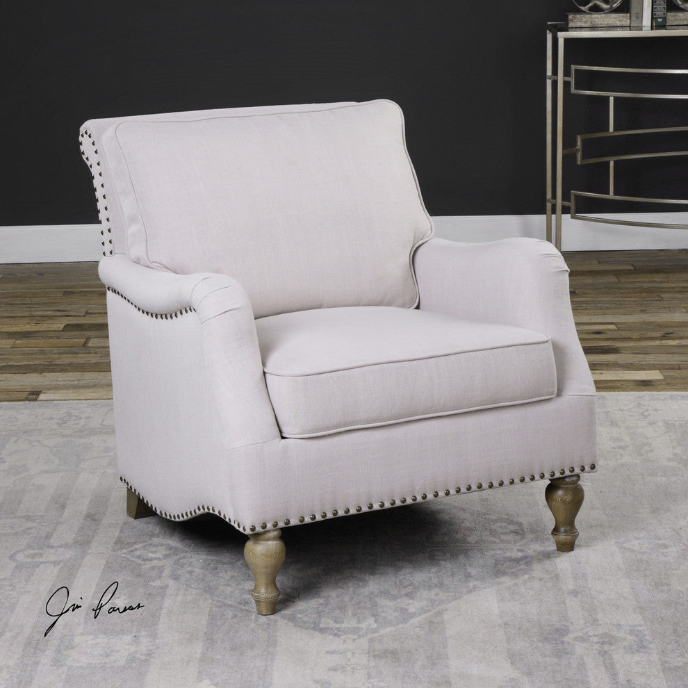 Luxe Classic Antique White Cushioned Arm Chair, Retro Vintage Style Comfy Soft