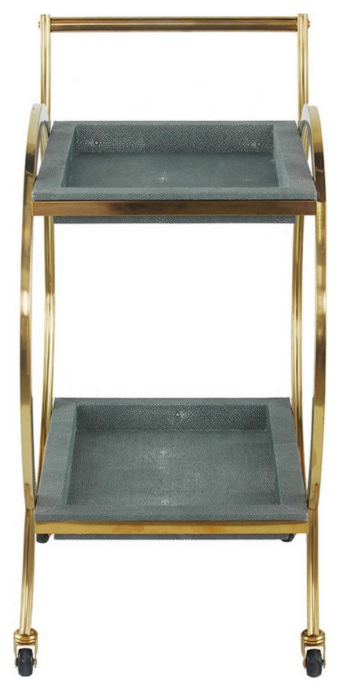 Benzara BM285193 34" Rolling Bar Cart, Steel Frame, Removable Trays Gray, Gold