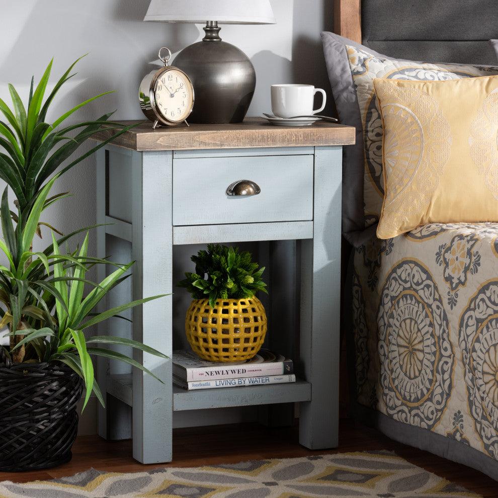 Hastin Classic Two-Tone Grey and Antique Brown Finished Wood 1-Drawer Nightstand