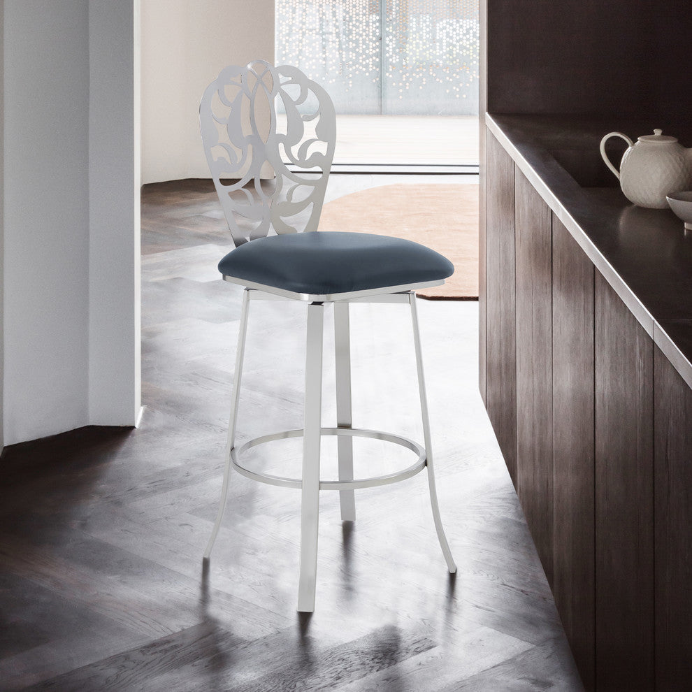 Cherie Contemporary 30" Bar Height Barstool in Brushed Stainless Steel