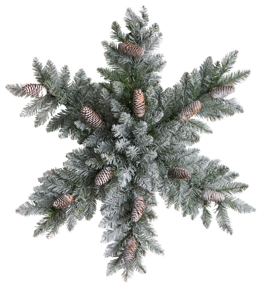 30" Pre-Lit Flocked Snowflake Dunhill Fir Wreath With Pinecones & 40 LED Lights