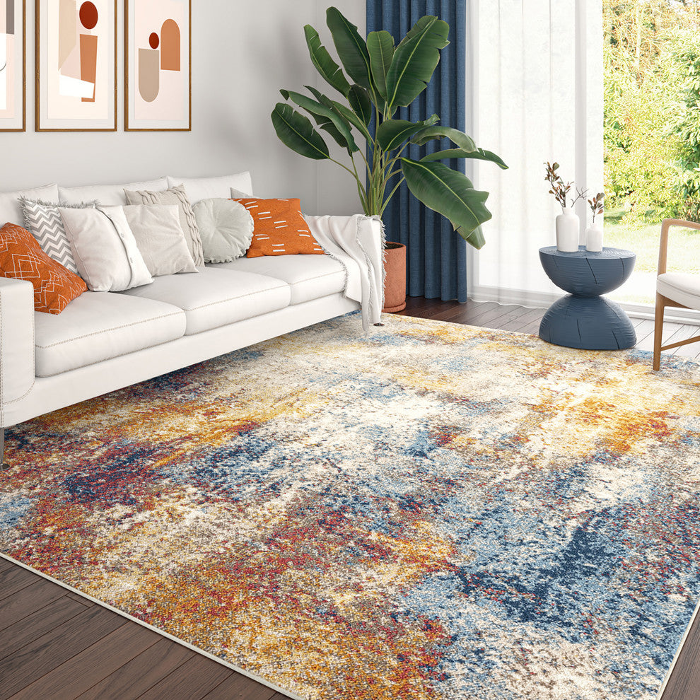 Clive Contemporary Abstract Area Rug, Multi & Blue, 8'10'' X 12'2''