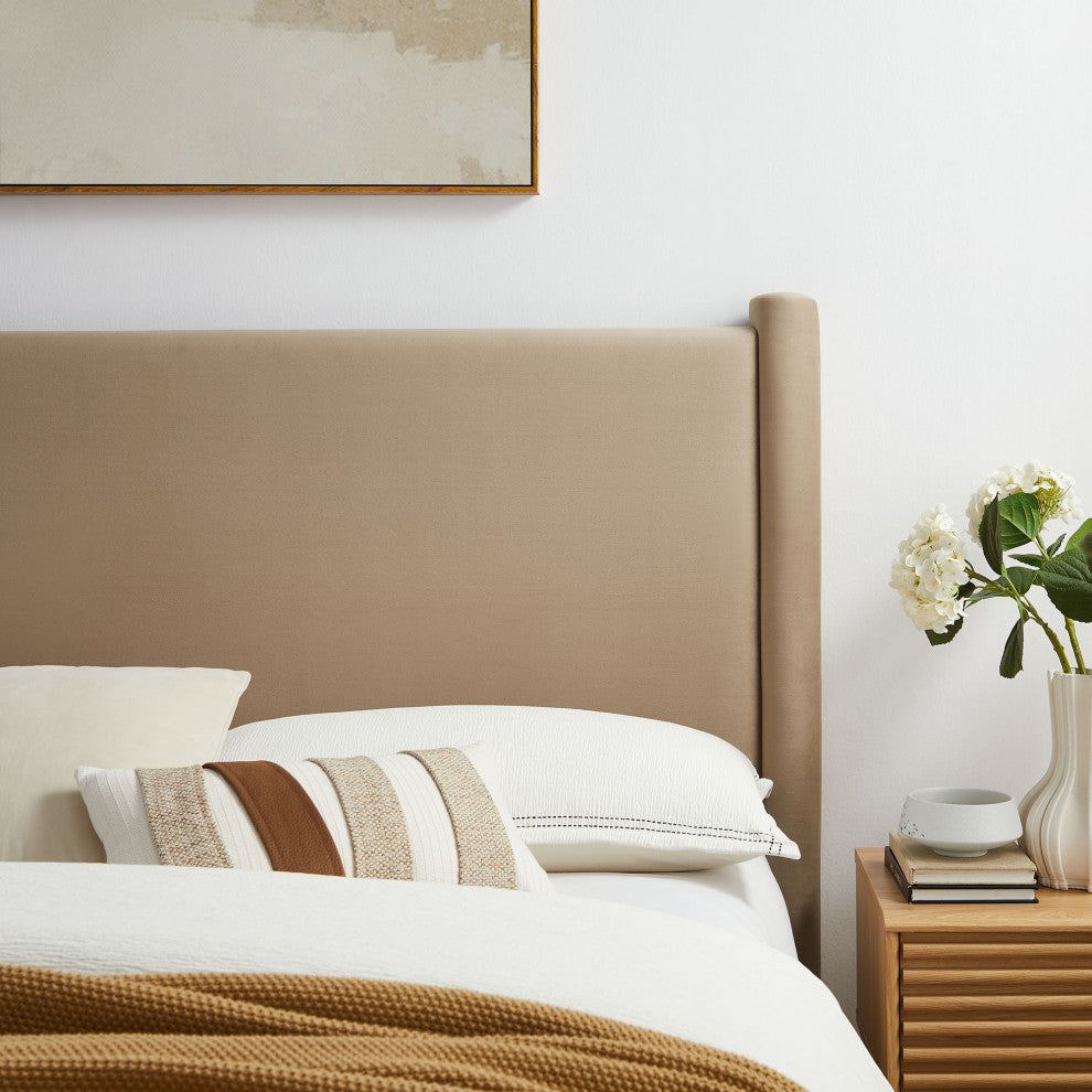 Rael Performance Velvet Queen Headboard, Taupe