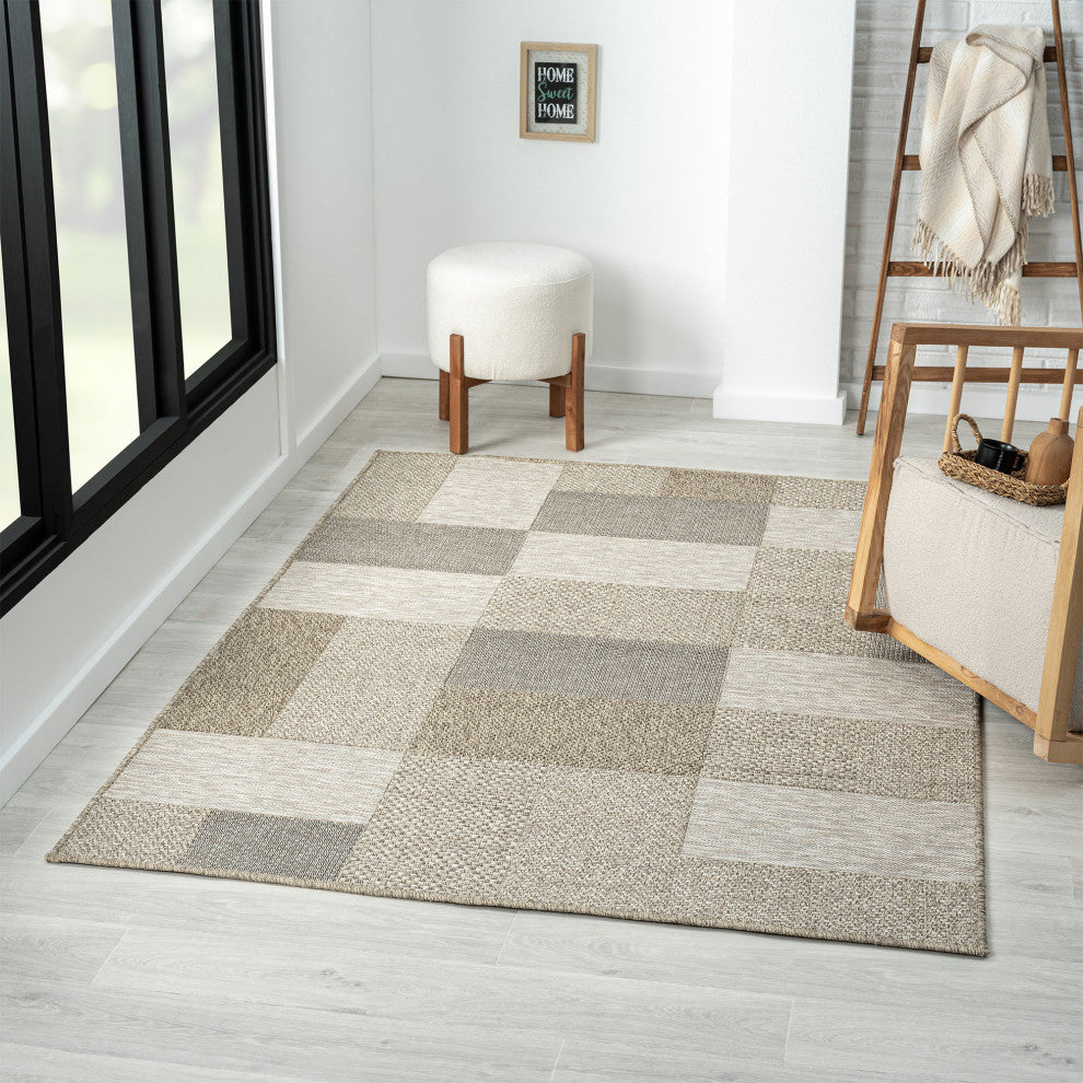 Paolo Modern Color-Block Brown Indoor Outdoor Area Rug, 5' x 7'