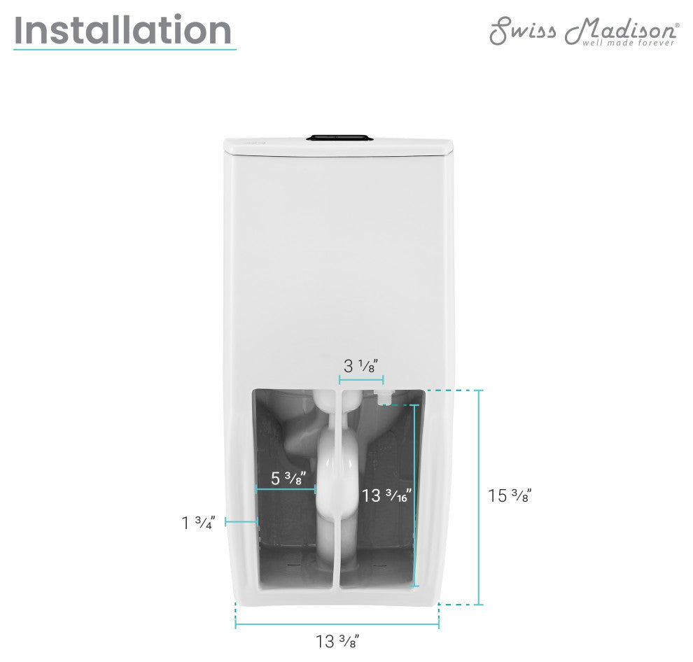 St. Tropez Elongated Toilet, Dual Vortex Flush, Glossy White With Black Hardware