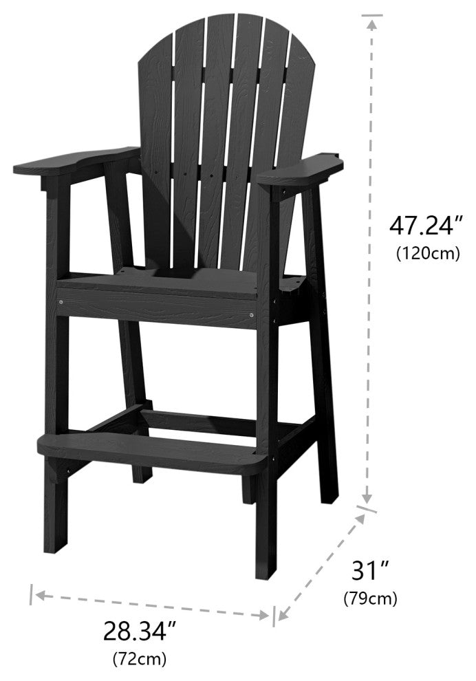 Rustic Adirondack Chairs Outdoor BarStools with Hight Back Design, Black