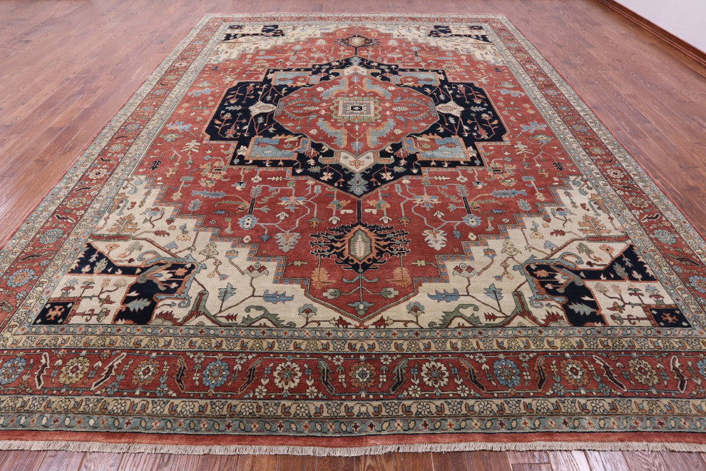 11' 9" X 14' 9" Persian Fine Serapi Hand Knotted Wool Rug - Q14709