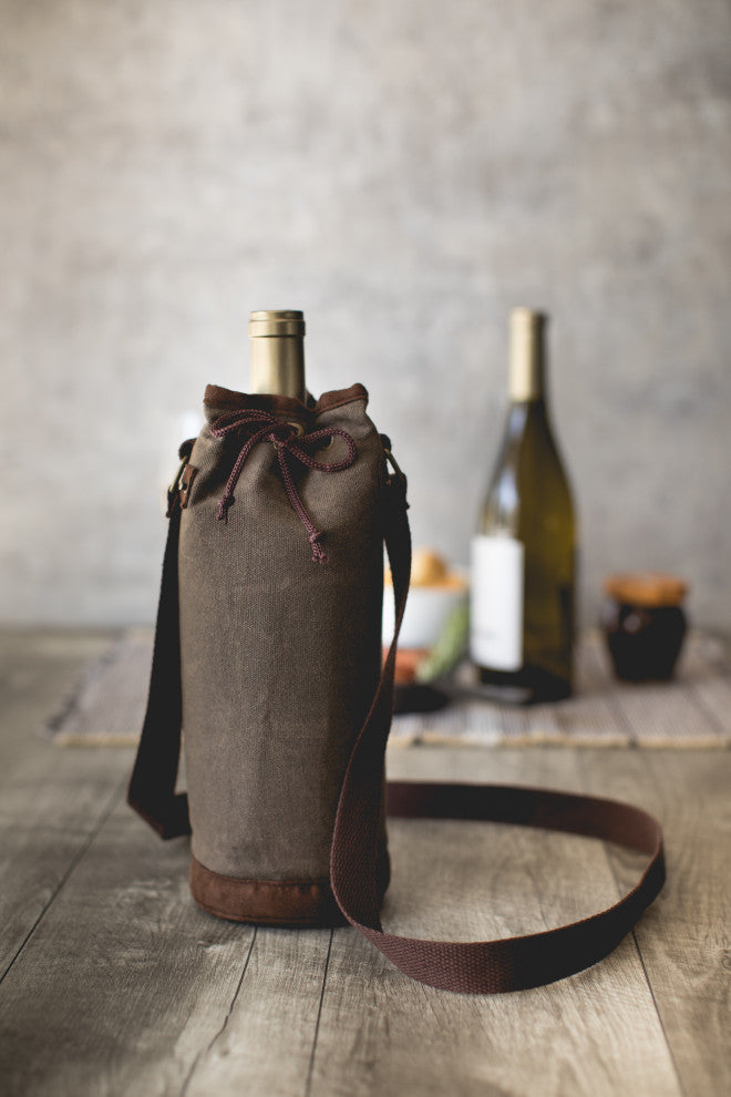 Waxed Canvas Wine Tote - Green