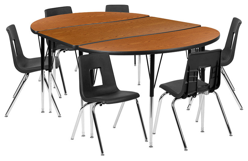 76" Oval Wave Activity Table Set with 18" Student Stack Chairs, Oak