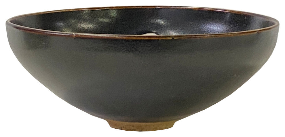Chinese Ware Brown Black Glaze Butterflies Ceramic Bowl Cup Display Hws3157