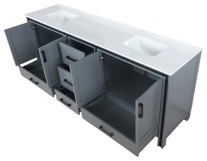 Ziva Transitional Dark Grey 84" Double Vanity, Cultured Marble Top