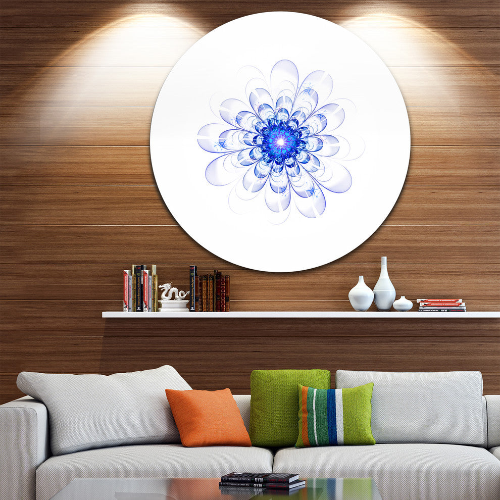 Perfect Glowing Fractal Flower In Blue, Floral Round Wall Art, 23"