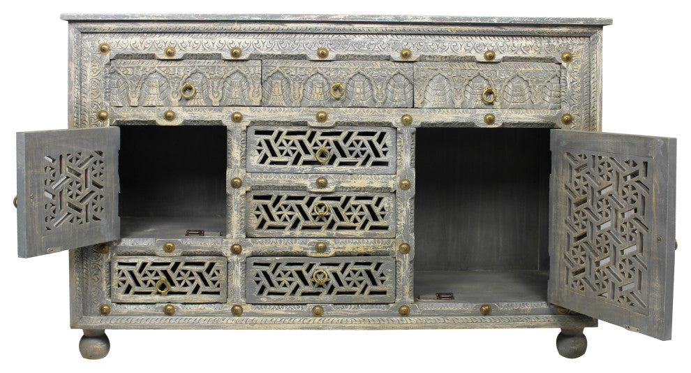 Carter Burman 2-Door 7-Drawer Sideboard in Aged Gray on Mango Solid Wood