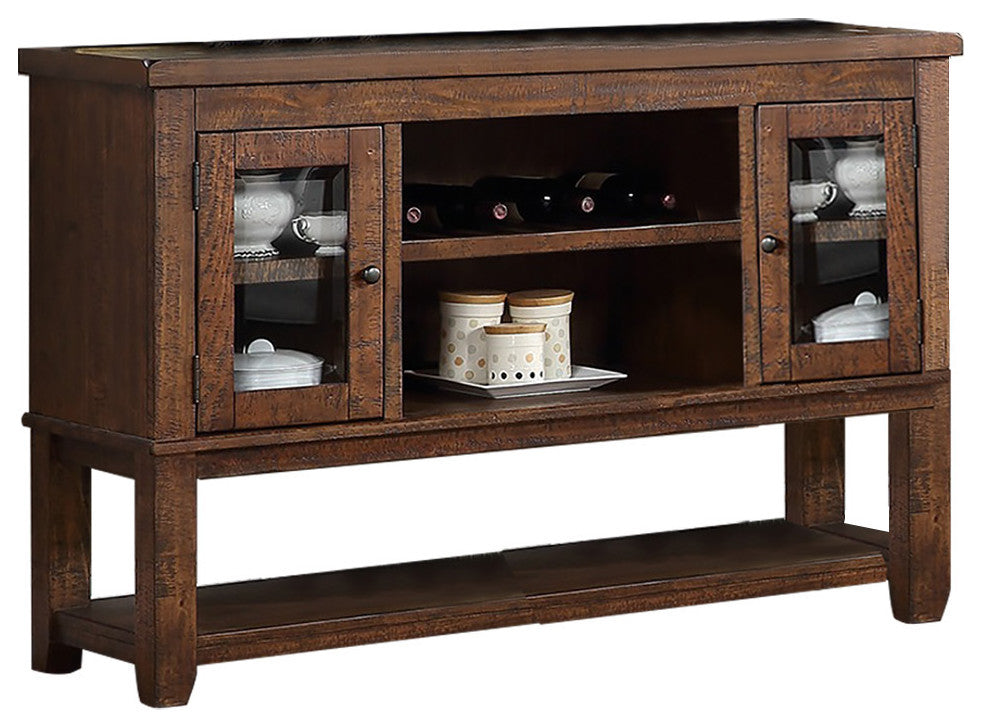 Wood Server With Open Shelves, Brown
