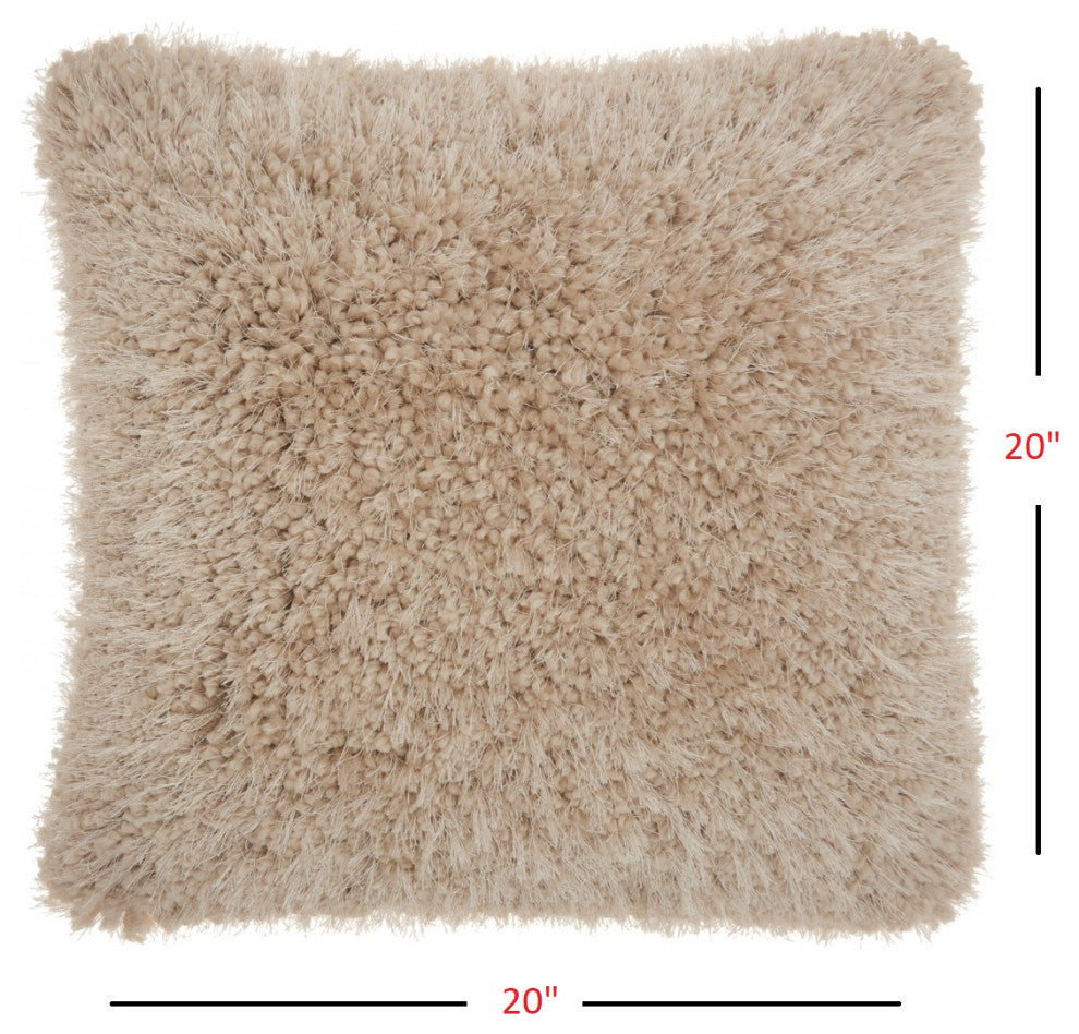 Fluffy Beige Shag Accent Throw Pillow