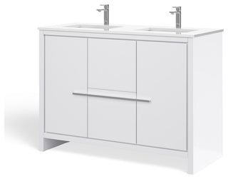 Esconde Bath Vanity, High Gloss White, 48", Double Sink, Freestanding