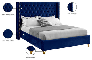 Barolo Velvet Upholstered Bed, Navy, King
