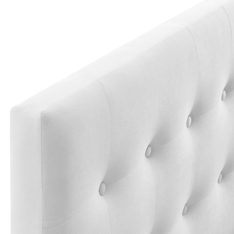 White Emily King Biscuit Tufted Performance Velvet Headboard