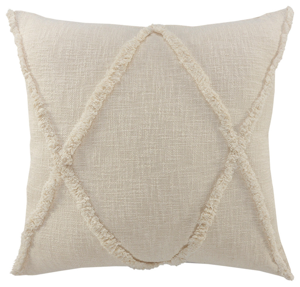 Ox Bay Handwoven Natural Beige Diamond Organic Cotton Pillow Cover, 26"x26"