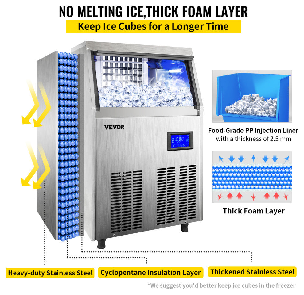 110V Ice Maker with Water Drain Pump Auto Clean Ice Machine , 88lbs/24h