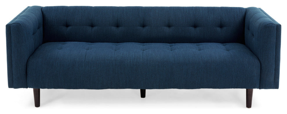 Plano Mid-Century Modern Tufted 3-Seater Sofa, Light Gray/Dark Brown, Navy Blue/Dark Brown