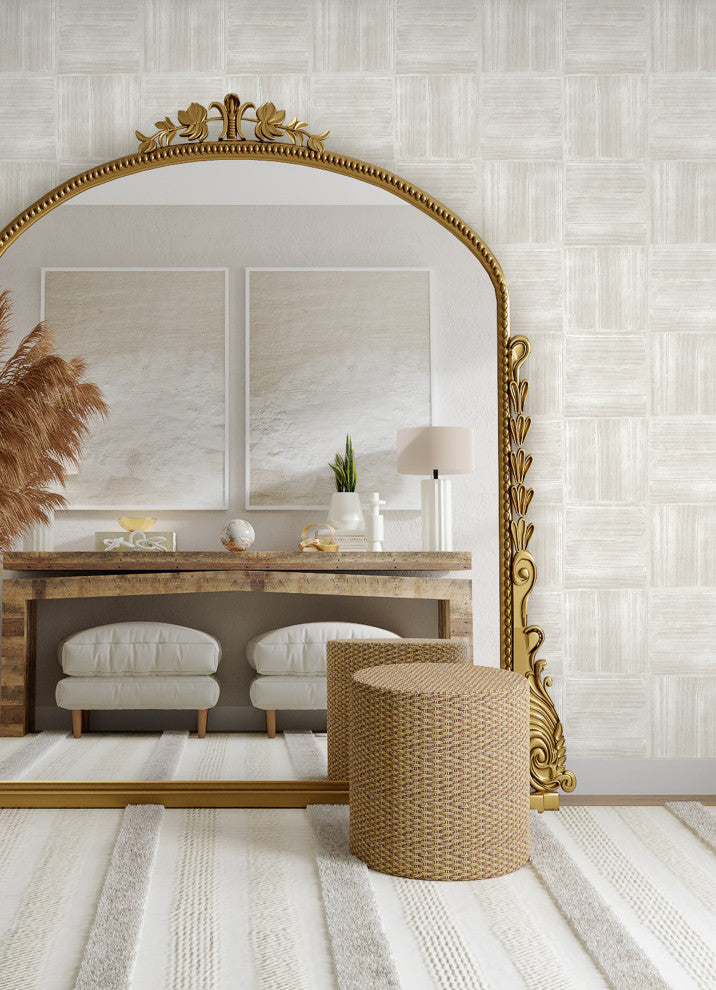 Beige Dimensional Square Plaster Peel and Stick Wallpaper