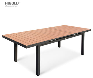 Carlo 8+1 pieces extendable Faux Wood Slats Outdoor Dining set for 8 person