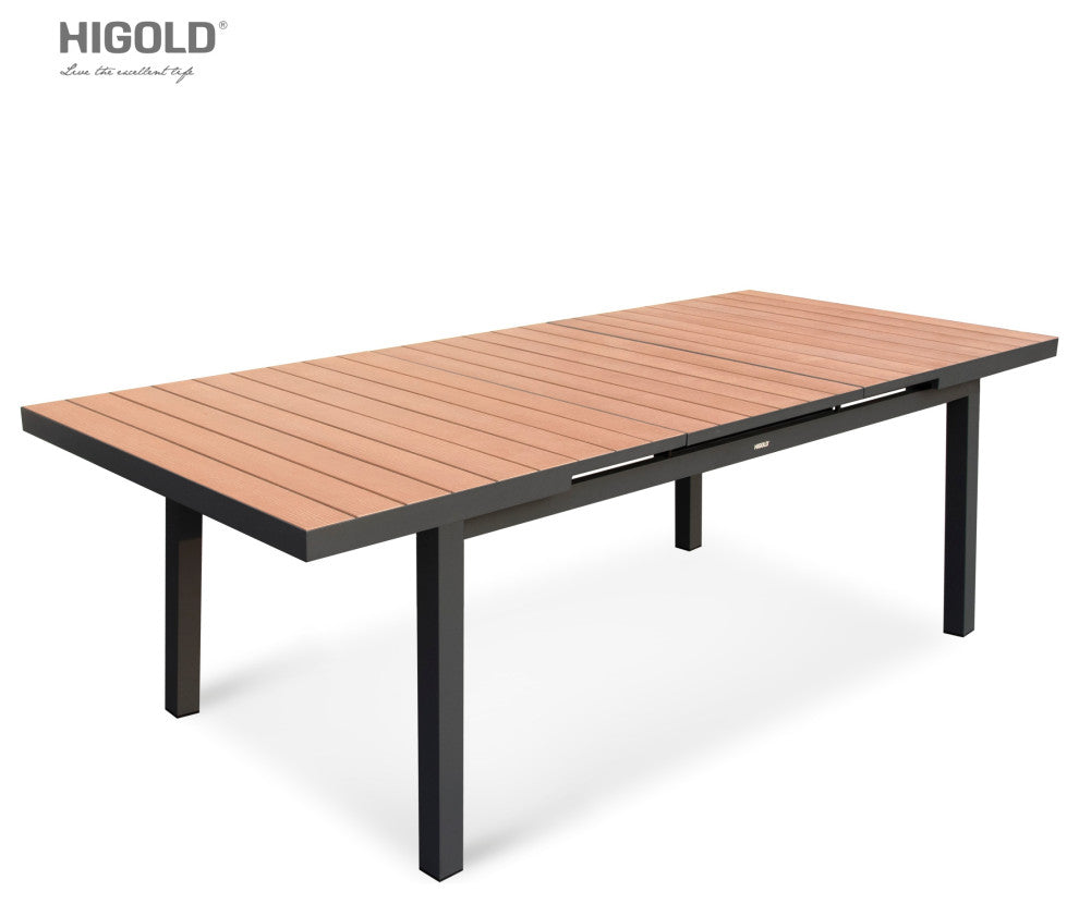 Carlo 8+1 pieces extendable Faux Wood Slats Outdoor Dining set for 8 person