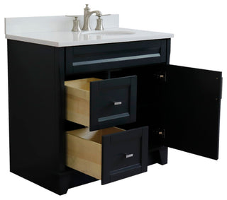 37" Single Sink Vanity, Dark Gray Finish With White Engineered Stone Top