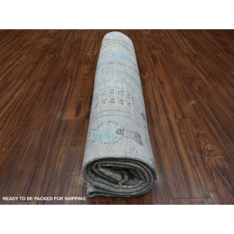 Gray Angora Oushak Willow and Cypress Tree Design Hand Knotted Rug, 8'2"x9'10"