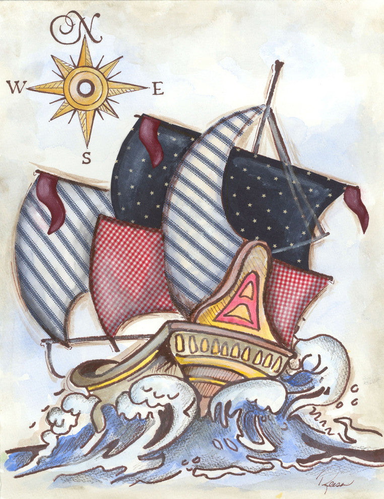 Marmont Hill, "Ship" by Reesa Qualia Painting Print on Wrapped Canvas, 24x31