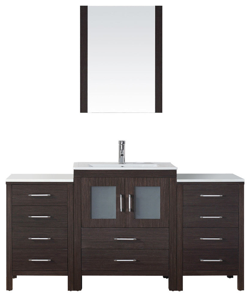 Virtu Dior 64" Single Bathroom Vanity, Espresso, Polished Chrome Faucet, Mirror