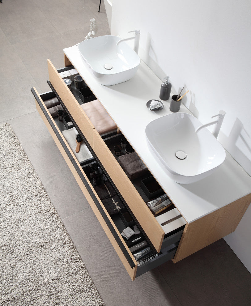 Sintra Wall Mounted Vanity, Whitewash Oak, 72"