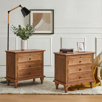 3-Drawer Nightstand With  Built-In Outlets Set of 2, Acorn