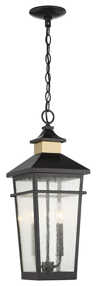Kingsley 2-Light Outdoor Hanging Lantern, Matte Black With Warm Brass Accents