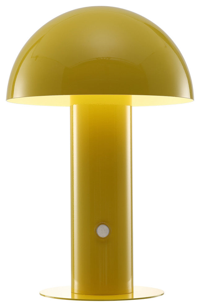 Boletus 10.75" Rechargeable/Cordless Iron Integrated Mushroom Table Lamp, Yellow