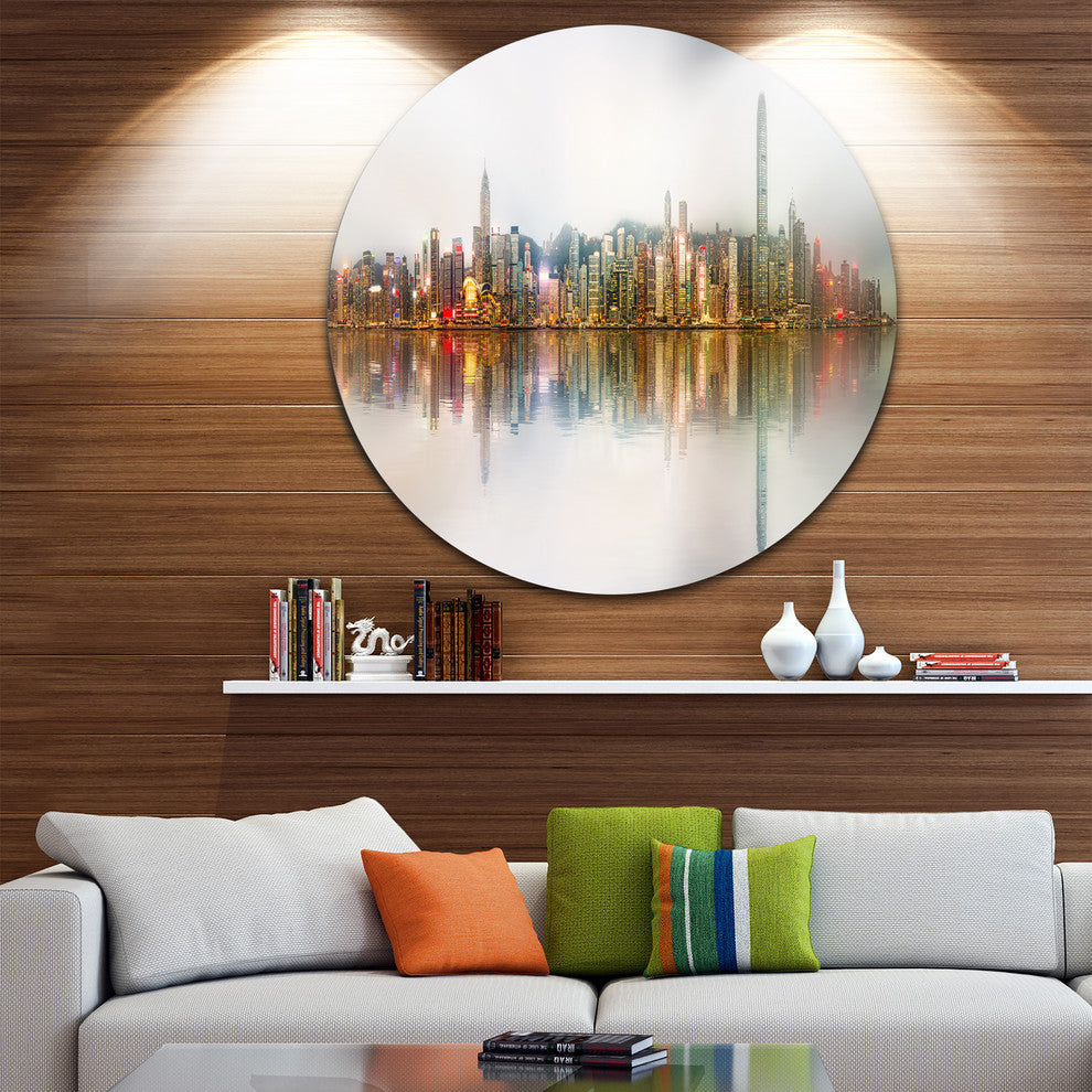 Singapore Financial District Panorama, Cityscape Disc Metal Art, 23"