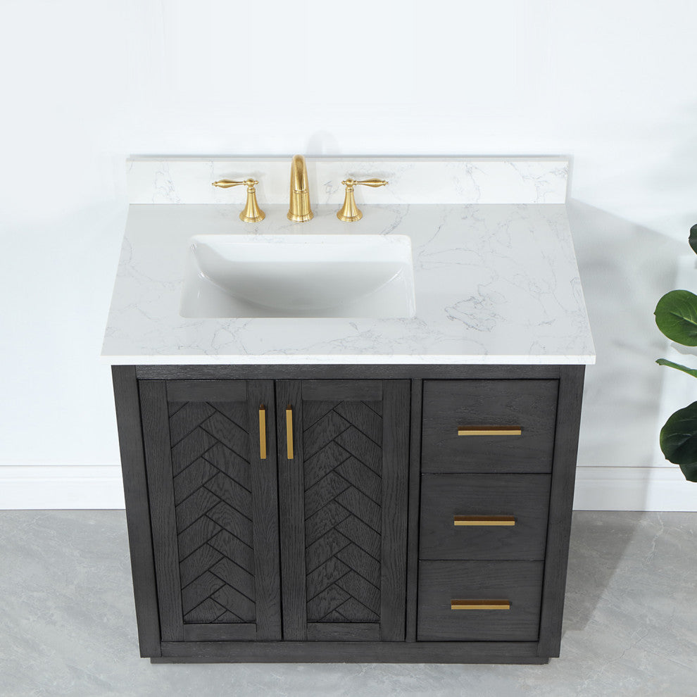 Gazsi Brown Oak Bathroom Vanity Set, 36", Without Mirror