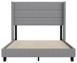 Hollis Upholstered Platform Bed with Wingback Headboard w/Mattress Foundation, Gray, Full