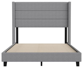 Hollis Upholstered Platform Bed with Wingback Headboard w/Mattress Foundation, Gray, Full