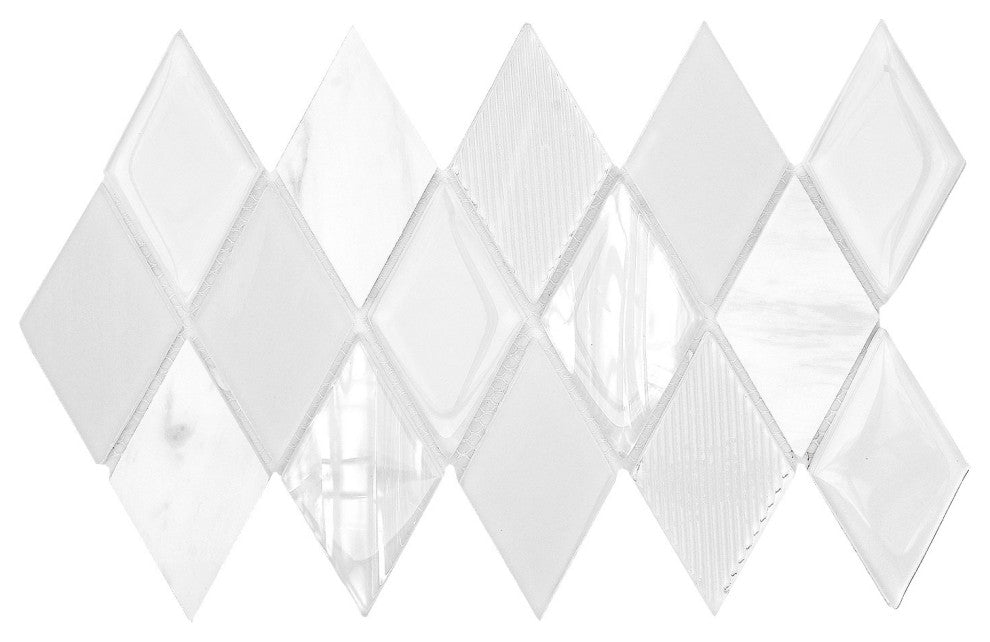 Elegant Glass and Marble Rhomboid Design Mosaic Backsplash Tile, Sample