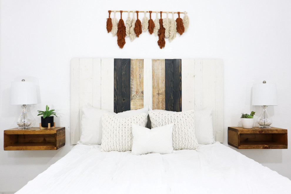 Handcrafted Headboard, Leaner Style, Gray Satin Sash, Queen