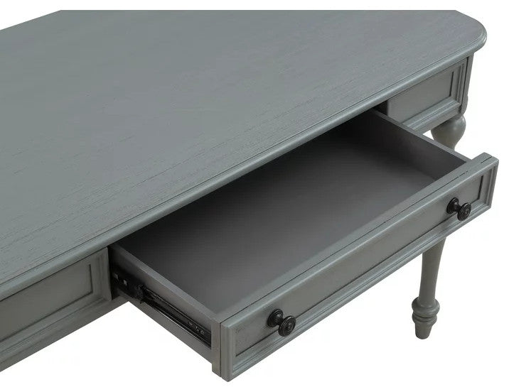 Traditional Desk, Turned Legs & Large Drawer With Framed Accent, Plantation Gray