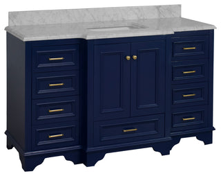 Nantucket 60" Bath Vanity, Royal Blue, Carrara Marble, Single Vanity