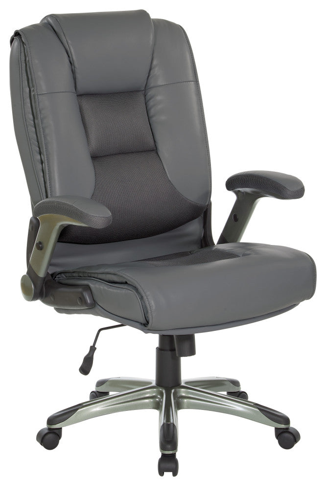 Executive Bonded Leather Chair with Titanium Coated Flip Arms, Charcoal Grey