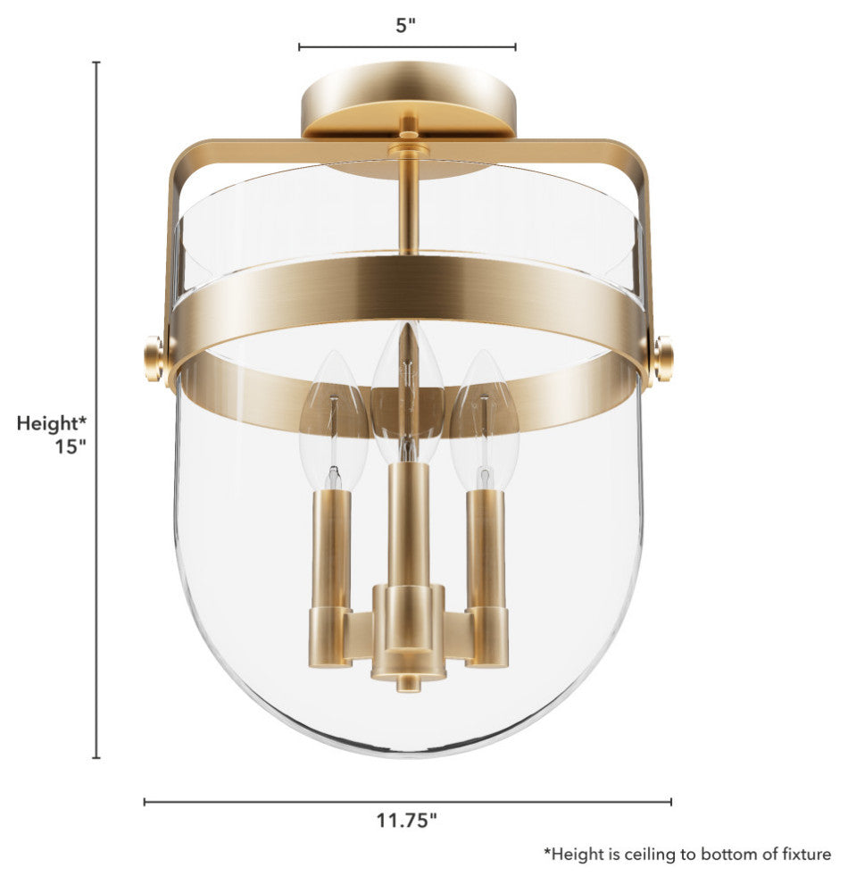 Karloff Brushed Nickel, Clear Glass 3 Light Flush Mount Ceiling Light