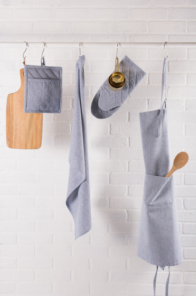 DII Blue Solid Chambray Pot Holder, Set of 2