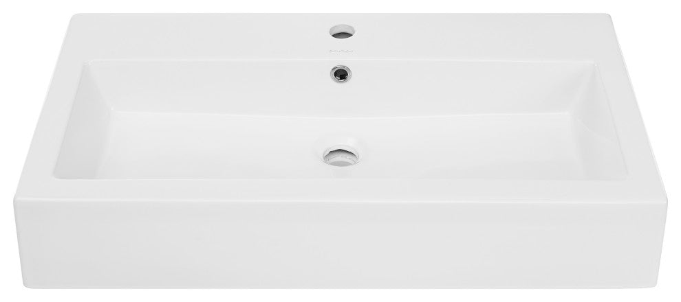 Voltaire Wide Rectangle Wall-Mount Sink, Shiny White
