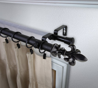 Silas 1" Diameter Double Curtain Rod, Black, 120-170"